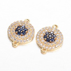 Flat Round Brass Micro Pave Cubic Zirconia Links, Golden, 18x13.5x3mm, Hole: 1mm(KK-E371-11G)