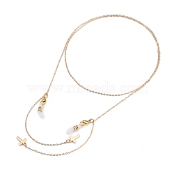 Eyeglasses Chains, Neck Strap for Eyeglasses, with Brass Cable Chains & Charms, 304 Stainless Steel Lobster Claw Clasps and Rubber Loop Ends, Cross, Golden, 26.38 inch(67cm)(AJEW-EH00121-02)