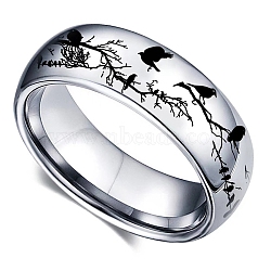 Non-Tarnish Bird Branch Stainless Steel Finger Rings, Wide Band Rings for Men, Stainless Steel Color, 8mm, US Size 9(18.9mm)(PW-WG2E310-01)