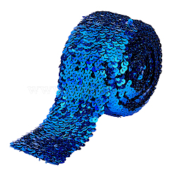 Plastic Paillette Elastic Beads, Sequins Beads, Ornament Accessories, 8 Rows Paillette Roll, Flat, Blue, 69~75x1.5mm, 5m/strand(OCOR-WH0077-45A)