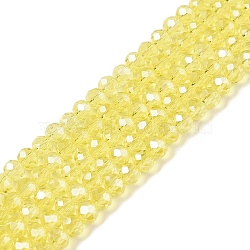 Electroplate Glass Beads Strands, Pearl Luster Plated, Faceted, Rondelle, Yellow, 4x3mm, Hole: 0.4mm, about 113~115pcs/strand, 41~41.5cm(EGLA-A044-T4mm-A29)