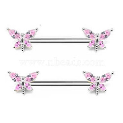 Brass Cubic Zirconia Dragonfly Nipple Rings, with 304 Stainless Steel Bar, Stainless Steel Color, 14mm(WG71E21-02)