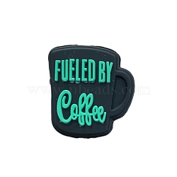 Silicone Beads, Coffee Cup with Word Fueled by Coffee, Cyan, 28.5x24x8mm(FIND-SZC0017-166)