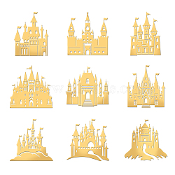 Nickel Decoration Stickers, Metal Resin Filler, Epoxy Resin & UV Resin Craft Filling Material, Golden, Castle, 40x40mm, 9pcs/set(DIY-WH0450-142)