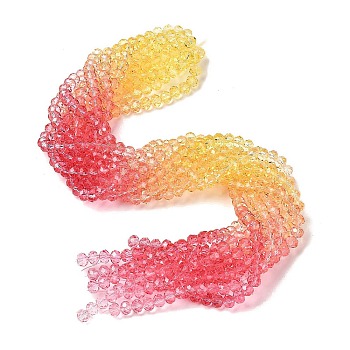 Transparent Painted Glass Beads Strands, Faceted, Rondelle, Red, 8x6.5mm, Hole: 1mm, about 60~62pcs/strand, 39~40cm