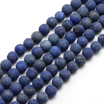 Natural Frosted Lapis Lazuli Round Bead Strands, Dyed & Heated, 4mm, Hole: 1mm, about 93~96pcs/strand, 14.9~15.6 inch