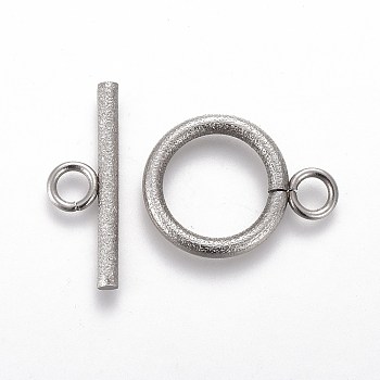 304 Stainless Steel Toggle Clasps, for DIY Jewelry Making, Textured, Ring, Stainless Steel Color, Bar: 7x20x2mm, Hole: 3mm, Ring: 19x14x2mm, Hole: 3mm