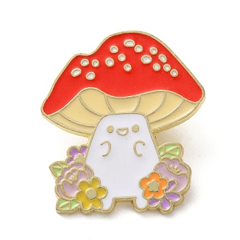 Enamel Pins, Alloy Brooches, Mushroom, Golden, 31.5x27.5mm