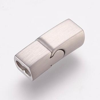 Tarnish Resistant 304 Stainless Steel Magnetic Clasps with Glue-in Ends, Rectangle, Frosted, Stainless Steel Color, 20.5x8x6.5mm, Hole: 3x6mm