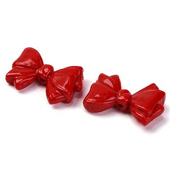 Baking Paint Opaque Acrylic Beads, Bowknot, Red, 21x29x8mm, Hole: 2mm