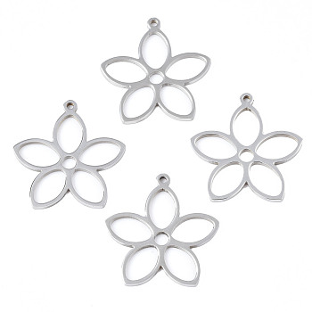 201 Stainless Steel Pendants, Flower, Stainless Steel Color, 26x25x1.5mm, Hole: 1.4mm