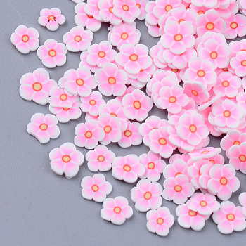 Handmade Polymer Clay Cabochons, Fashion Nail Art Decoration Accessories, Flower, Pearl Pink, 4~7x4~x0.5~2mm, about 3500~4000pcs/50g