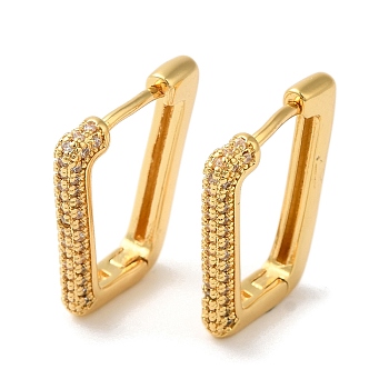 304 Stainless Steel Hoop Earrings, Cubic Zirconia Earrings for Women, Real 18K Gold Plated, Clear, Trapezoid, 20x16.5mm