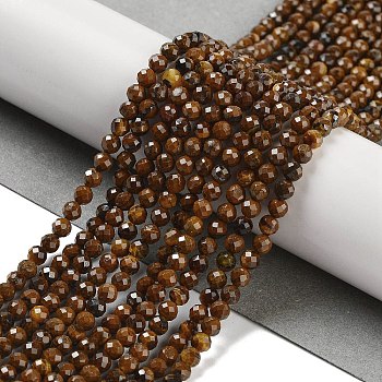Natural Tiger Eye Beads Strands, Faceted Round, 3.5mm, Hole: 0.6mm, about 119pcs/strand, 15.35 inch(39cm)