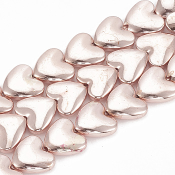 Electroplate Non-magnetic Synthetic Hematite Beads Strands, Heart, Rose Gold Plated, 12x13x4mm, Hole: 1mm, about 37pcs/strand, 15.7 inch
