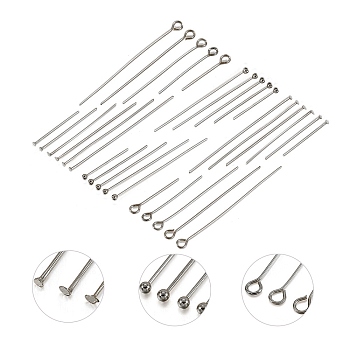 150Pcs 304 Stainless Steel Ball Head Pins & Flat Head Pins & Eye Pin, Stainless Steel Color, 21x0.7mm