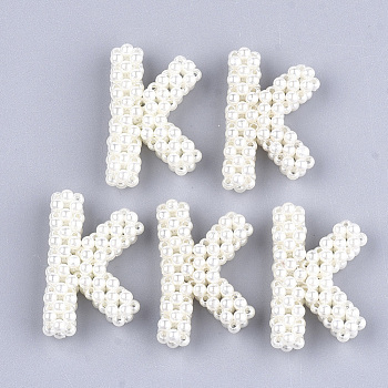 Handmade ABS Plastic Imitation Pearl Woven Beads, Letter, Letter.K, 33x20~21x7~8mm