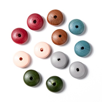 Painted Wood Beads, Large Hole Beads, Rondelle, Mixed Color, 22~23x11mm, Hole: 4mm