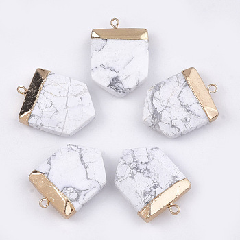 Electroplate Natural Howlite Pendants, with Iron Findings, Faceted, Pentagon, Golden, 28~31x20~21x6~8mm, Hole: 1.8mm
