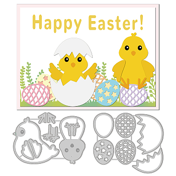 2Pcs 2 Styles Carbon Steel Cutting Dies Stencils, for DIY Scrapbooking, Photo Album, Decorative Embossing Paper Card, Stainless Steel Color, Chick & Easter Egg, Chick Pattern, 8.3~9.9x7.1~9.6x0.08cm, 1pc/style