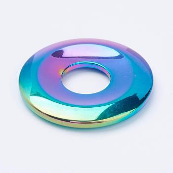 Electroplate Non-Magnetic Synthetic Hematite Pendants, Donut/Pi Disc, Multi-color Plated, Donut Width: 16mm, 50x7mm, Hole: 18mm