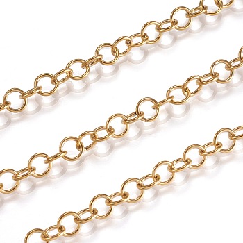 3.28 Feet Ion Plating(IP) 304 Stainless Steel Rolo Chains, Unwelded, Oval, Golden, 5x0.8mm