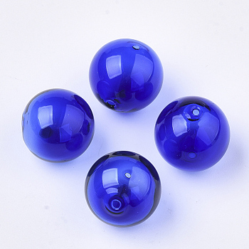 Handmade Blown Glass Beads, Round, Blue, 16x16mm, Hole: 1~2mm