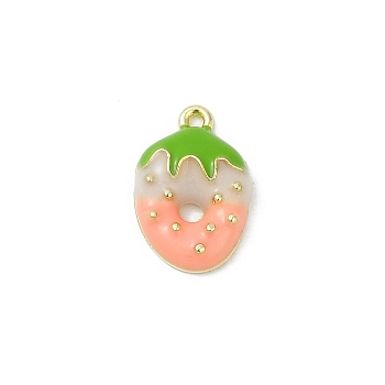 Alloy Enamel Pendants, Cadmium Free & Nickel Free & Lead Free, Strawberry Charm, Rack Plating, Golden, Light Salmon, 15x10x3.5mm, Hole: 1.2mm