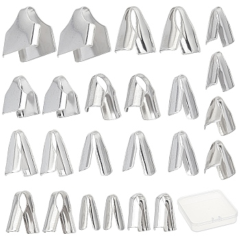 SUNNYCLUE 240Pcs 12 Style 304 Stainless Steel Folding Crimp Cord Ends, Stainless Steel Color, 20pcs/style