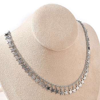 304 Stainless Steel Star Tassel Necklaces for Women, Tarnish Free, Stainless Steel Color, 17.64 inch(44.8cm)