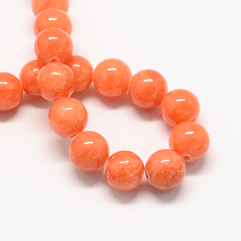 Natural Dyed Yellow Jade Gemstone Bead Strands, Round, Coral, 8mm, Hole: 1mm, about 50pcs/strand, 15.7 inch