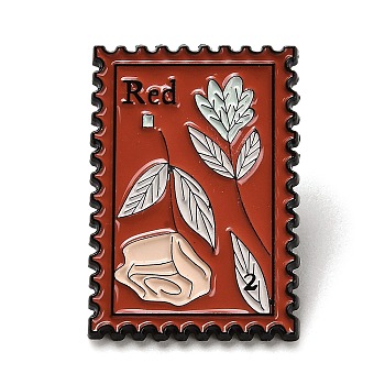 Rectangle Floral Stamp Enamel Pins, Alloy Brooch for Backpack Clothes, Dark Red, 31x21x1.5mm