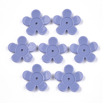 Opaque Acrylic Beads, Flower, Royal Blue, Tray: 12mm, 27x28x4.5mm, Hole: 2mm