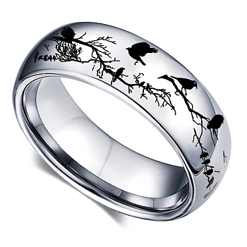 Non-Tarnish Bird Branch Stainless Steel Finger Rings, Wide Band Rings for Men, Stainless Steel Color, 8mm, US Size 9(18.9mm)