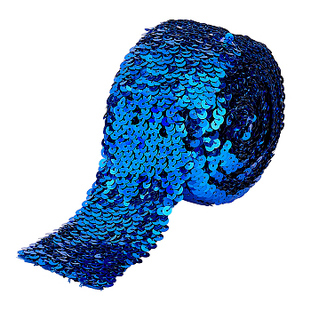 Plastic Paillette Elastic Beads, Sequins Beads, Ornament Accessories, 8 Rows Paillette Roll, Flat, Blue, 69~75x1.5mm, 5m/strand