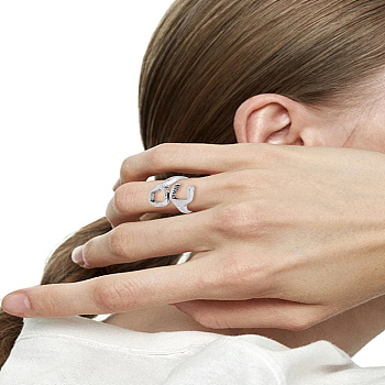 1Pc Alloy Wrench Cuff Rings, Antique Silver, Inner Diameter: Adjustable