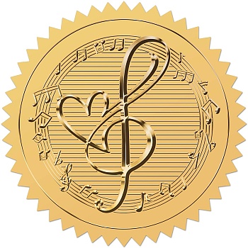 Self Adhesive Gold Foil Embossed Stickers, Medal Decoration Sticker, Musical Note, 5x5cm