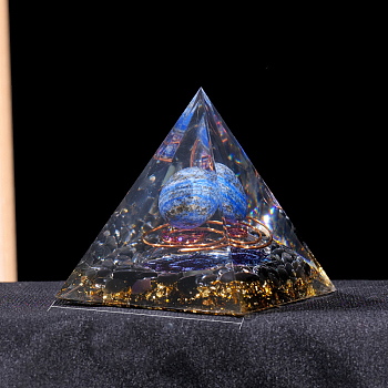 Resin Orgonite Pyramid Display Decorations, with Natural Lapis Lazuli, for Home Office Desk, 60mm