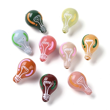 Baking Paint Acrylic Beads, with Enamel, Bulb, Mixed Color, 28x18mm, Hole: 2.5mm