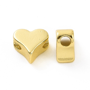 Rack Plating Brass Beads, Long-Lasting Plated, Cadmium Free & Lead Free, Heart, Real 18K Gold Plated, 5.5x5.5x3mm, Hole: 1.5mm
