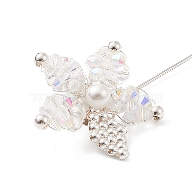 Glass Braided Bead Flower with Shell Pearl Lapel Pin(JEWB-TA00004)-5