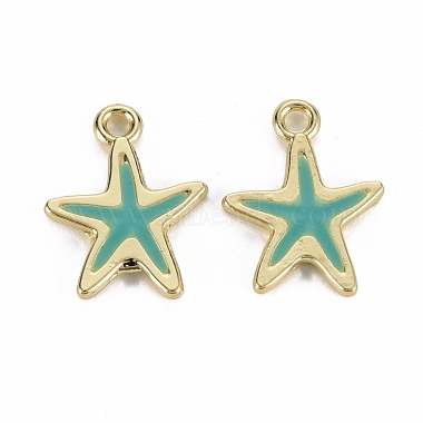 Light Gold Light Sea Green Starfish Alloy+Enamel Pendants