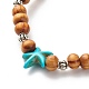 Bracelet extensible perles turquoises synthétiques étoile de mer & perles rondes bois naturel(BJEW-JB07270)-6