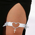 1Pc Heart Elastic Fibre Strappy Leg Chains, Layered Strench Thigh Alloy Chain Jewelry for Women, White, Inner Diameter: 114mm(AJEW-LP0006-47B)