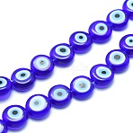 Handmade Evil Eye Lampwork Flat Round Bead Strands, Blue, 12x5mm, Hole: 1mm, about 33pcs/strand, 14.76 inch(LAMP-L058-12mm-12)