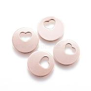 Ion Plating(IP) 304 Stainless Steel Charms, Flat Round and Heart, Rose Gold, 12.5x1mm, Hole: 4x5.5mm(STAS-G124-25RG)