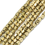 Electroplate Non-magnetic Synthetic Hematite Beads Strands, Faceted, Real 18K Gold Plated, 3x2.5x2.5mm, Hole: 0.5mm, about 132~134pcs/strand, 15.75 inch(40cm)(G-S352-74A-01)