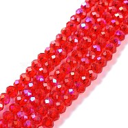 Electroplate Glass Beads Strands, Half Rainbow Plated, Faceted, Rondelle, FireBrick, 3.5x3mm, Hole: 0.4mm, about 113~115pcs/strand, 32~33cm(EGLA-A034-T3mm-L09)