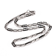 304 Stainless Steel Oval Link Chains Necklace, Hip Hop Jewelry for Men Women, Electrophoresis Black & Stainless Steel Color, 23.43 inch(59.5cm)(STAS-E160-21EBP)