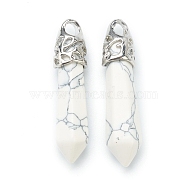 Bullet Natural Howlite Pendants, with Platinum Tone Alloy Findings, 33~40x8~10mm, Hole: 3x2mm(G-E332-C29)